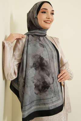 Sulu Boya Desen Soft Şal Antrasit - Başörtüsü