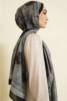 Sulu Boya Desen Soft Şal Antrasit - Başörtüsü