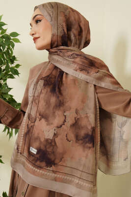 Sulu Boya Desen Soft Şal Bej - Başörtüsü