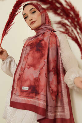 Sulu Boya Desen Soft Şal Bordo - Başörtüsü