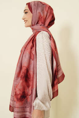 Sulu Boya Desen Soft Şal Bordo - Başörtüsü