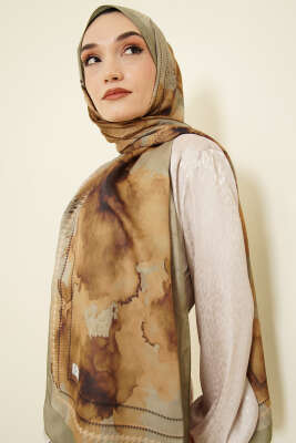 Sulu Boya Desen Soft Şal Çağla Yeşili - Başörtüsü