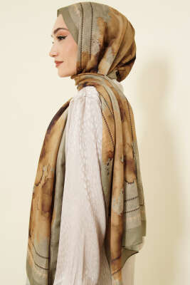 Sulu Boya Desen Soft Şal Çağla Yeşili - Başörtüsü