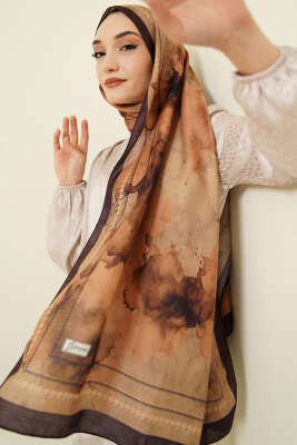 Sulu Boya Desen Soft Şal Camel 