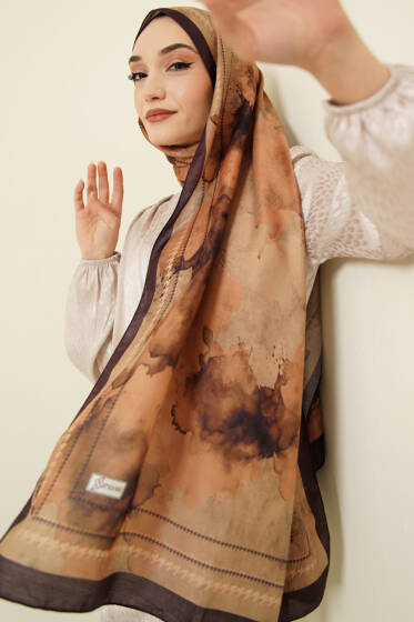 Sulu Boya Desen Soft Şal Camel - Başörtüsü