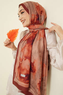 Sulu Boya Desen Soft Şal Kiremit - Başörtüsü