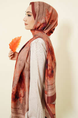 Sulu Boya Desen Soft Şal Kiremit - Başörtüsü