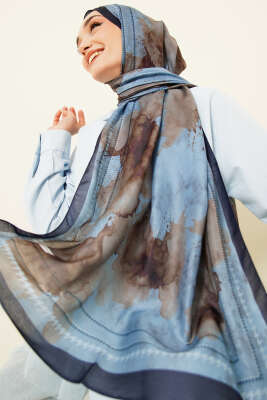 Sulu Boya Desen Soft Şal Lacivert 