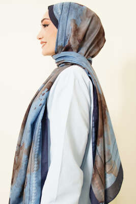 Sulu Boya Desen Soft Şal Lacivert - Başörtüsü