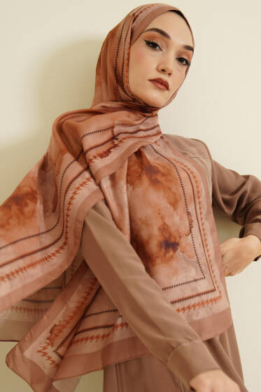 Sulu Boya Desen Soft Şal Latte - Başörtüsü