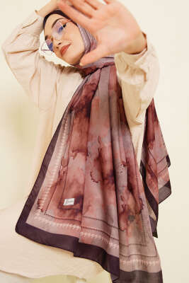 Sulu Boya Desen Soft Şal Mürdüm 