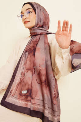 Sulu Boya Desen Soft Şal Mürdüm - Başörtüsü