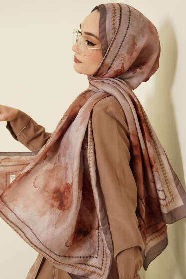 Sulu Boya Desen Soft Şal Vizon - Başörtüsü