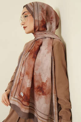 Sulu Boya Desen Soft Şal Vizon - Başörtüsü