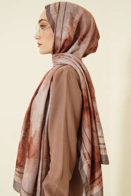 Sulu Boya Desen Soft Şal Vizon - Başörtüsü