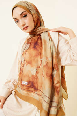 Sulu Boya Desen Soft Şal Yağ Yeşili - Başörtüsü