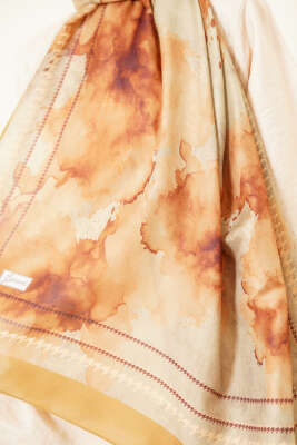 Sulu Boya Desen Soft Şal Yağ Yeşili - Başörtüsü