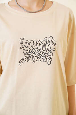 Sunny Baskılı T-shirt Bej - Thumbnail