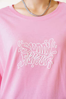 Sunny Baskılı T-shirt Pembe - Thumbnail