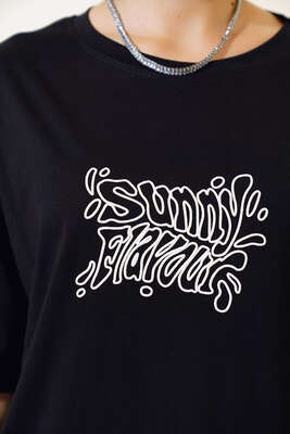 Sunny Baskılı T-shirt Siyah - Thumbnail