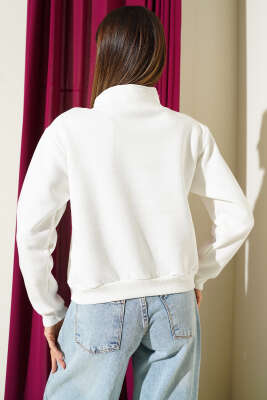 Sunset Baskılı Fermuarlı Üç İplik Sweat Kiremit - Kadın Giyim Modelleri