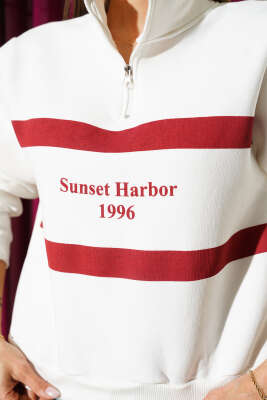 Sunset Baskılı Fermuarlı Üç İplik Sweat Kiremit - Kadın Giyim Modelleri