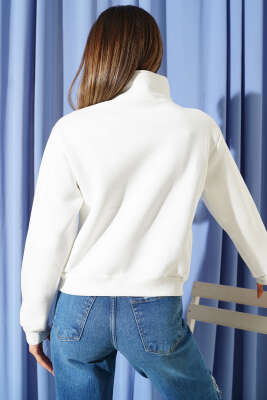 Sunset Baskılı Fermuarlı Üç İplik Sweat Lacivert - Kadın Giyim Modelleri