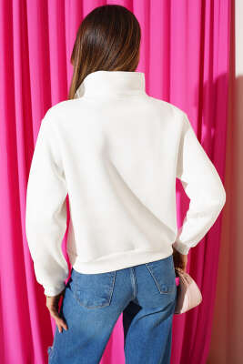 Sunset Baskılı Fermuarlı Üç İplik Sweat Pembe - Kadın Giyim Modelleri