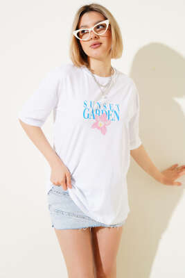 Sunset Baskılı T-shirt Beyaz 