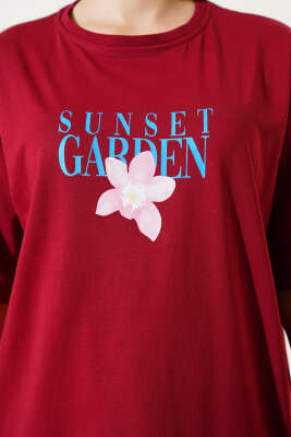Sunset Baskılı T-shirt Bordo - Kadın Giyim Modelleri
