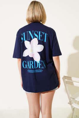 Sunset Baskılı T-shirt Lacivert - Kadın Giyim Modelleri