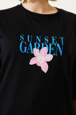 Sunset Baskılı T-shirt Siyah - Kadın Giyim Modelleri