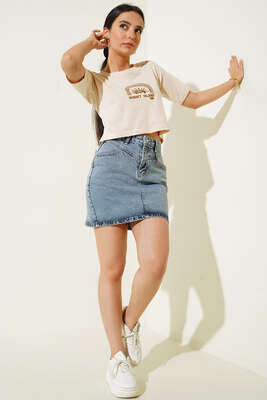 Sunset Island Crop Tshirt Bej - Crop