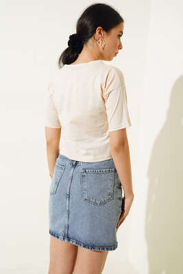 Sunset Island Crop Tshirt Bej - Crop