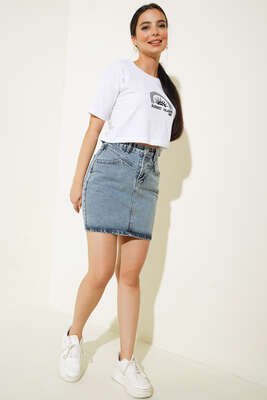 Sunset Island Crop Tshirt Beyaz - Crop