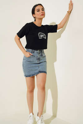 Sunset Island Crop Tshirt Siyah - Crop