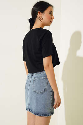 Sunset Island Crop Tshirt Siyah - Crop