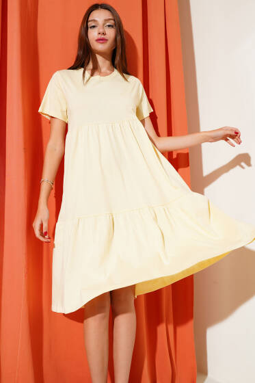 Süprem V Yaka Elbise Bej - Kadın Giyim Modelleri