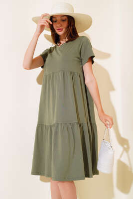Süprem V Yaka Elbise Haki - Kadın Giyim Modelleri