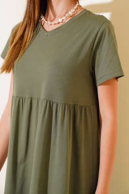 Süprem V Yaka Elbise Haki - Kadın Giyim Modelleri