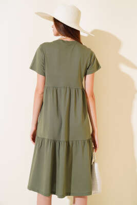 Süprem V Yaka Elbise Haki - Kadın Giyim Modelleri