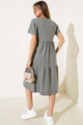 Süprem V Yaka Elbise Kayrak Grisi - Kadın Giyim Modelleri