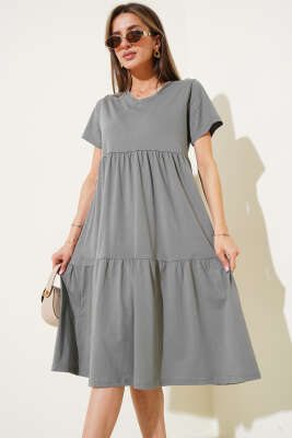 Süprem V Yaka Elbise Kayrak Grisi 