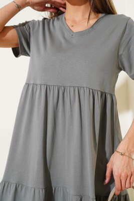 Süprem V Yaka Elbise Kayrak Grisi - Kadın Giyim Modelleri