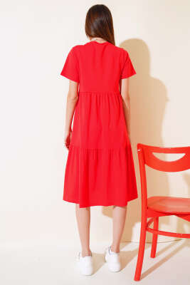 Süprem V Yaka Elbise Kırmızı - Kadın Giyim Modelleri