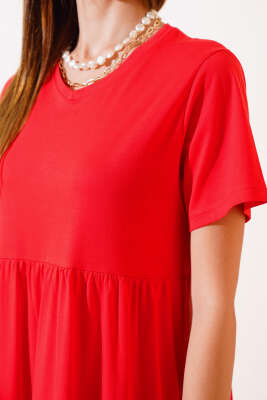 Süprem V Yaka Elbise Kırmızı - Kadın Giyim Modelleri