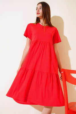 Süprem V Yaka Elbise Kırmızı - Kadın Giyim Modelleri