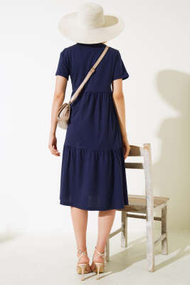 Süprem V Yaka Elbise Lacivert - Kadın Giyim Modelleri