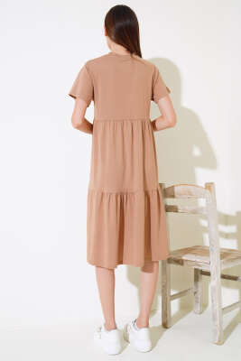 Süprem V Yaka Elbise Latte - Kadın Giyim Modelleri