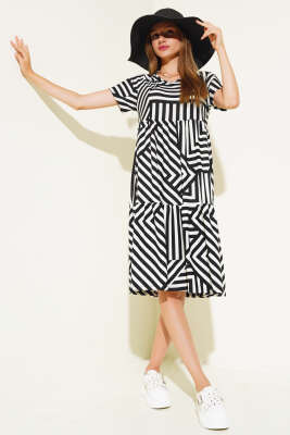 Süprem V Yaka Elbise Siyah Beyaz - Kadın Giyim Modelleri